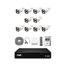 Fury 10 Kameralı 5mp Lens 1080p 6 Warm Led Renkli Gece Görüşlü Güvenlik Kamera Sistemi 250gb 1606