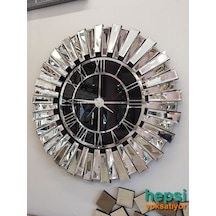 Güneş Silver Black Gümüş Siyah 85 Cm Dekoratif Aynalı Duvar Saati