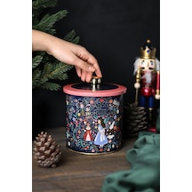 -tales Desenli Yuvarlak Metal Saklama Kabı, Erzak Saklama Kabı - Organizer Kutu 14 Cm X 15 Cm Tales Alices