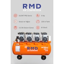 220 Lt 8 Bar 6 Hp Hava Kompresörü Sessiz Ve Yağsız