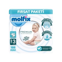 Molfix Premium 3 Beden Bebek Bezi Ultra Fırsat Paketi 94x2 188 Adet 3 Numara