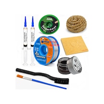 Lehimleme Seti 0,8 Mm 40 Gr Lehim Teli 2 Li Flux 2uul-2015 Lehim Fitili Fırça Ve Havya Ucu Temizleme Seti St29