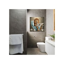 Tekli Kare Kanvas Banyo Tablosu Gazete Okuyan Aslan Kanvas Çok Renkli Çerçevesiz