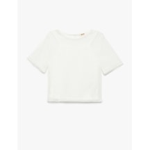 Koton Astarlı Kısa Kollu Bisiklet Yaka Tül Crop Bluz Ekru 5skg60196ak Ekru