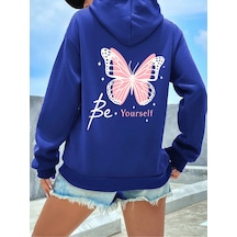 Uyguntarz Unisex Be Your Self Baskılı Tasarım Oversize Sweatshirt Mavi