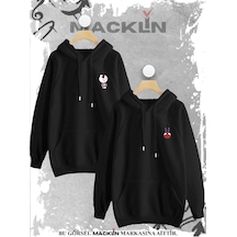 Macklin Sevgili Çift Kombini Hello Kitty Spiderman Baskılı Özel Tasarım Kapüşonlu Sweatshirt 2li Set Takım Siyah1 Mck1075 Siyah
