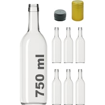 Afracam Standart Şeffaf 750 ML Sızdırmaz Kapaklı Ve Kapüşonlu Boş Cam Şişe 6 Adet