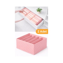 2 Adet - 5 Bölmeli Dolap Ve Çekmece Içi Düzenleyici Saklama Kutusu Organizer - Pembe Benekli Kumaş 3 Diğer