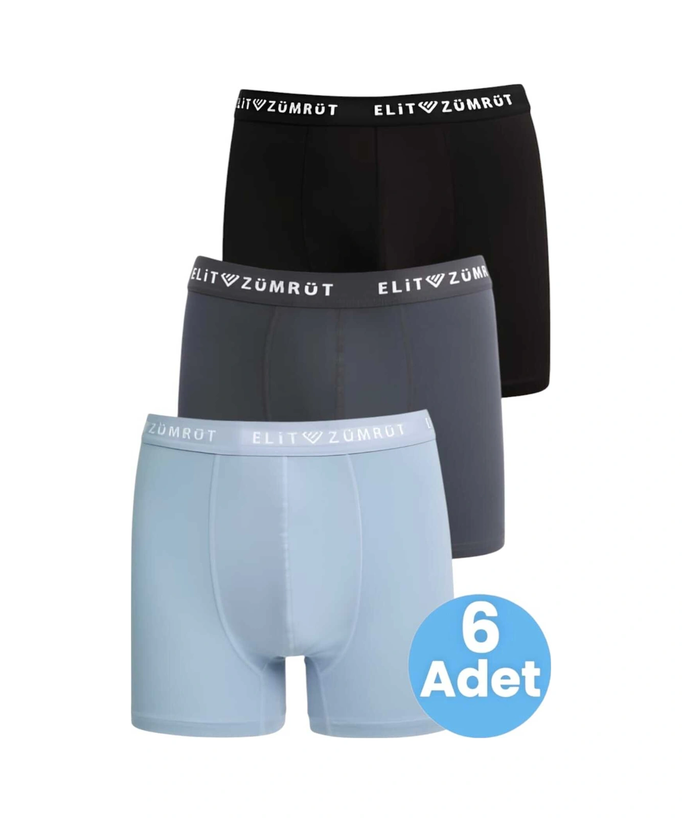 Tezzgelsin Erkek Pamuklu Likralı 6'lı Boxer Siyah - Mavi - Füme