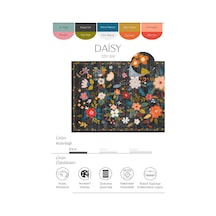 Cool Halı Daisy Siyah Dekoratif Çiçekli Tasarım Otantik İnce Yıkanabilir Dokuma Şönil Salon Halısı