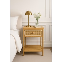 Rattan Kapaklı Bambu Yatak Başı Komodin 40 35 60 Cm Bej