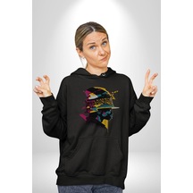 Canlı Afrobeat Füzyon Renkli Siluet Kadın Erkek Siyah Kapüşonlu Sweatshirt Hoodie Siyah