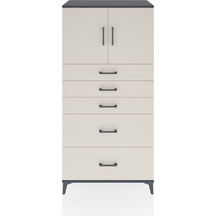 Hyperion Dolap Tek Raflı 5 Çekmeceli 2 Kapaklı 88x44x182 Antr... Antrasit