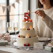 Turuncu Simli Pasta Mumu Doğum Günü Mum 5 Yaş