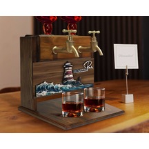 Bk Gift Kişiye Özel Kabartma Manzara Tasarımlı İsimli Çift Musluklu Doğal Ahşap İçki Standı-11, İçki Standı, Doğum Günü Hediyesi, Ev Hediyesi Bitmeyen