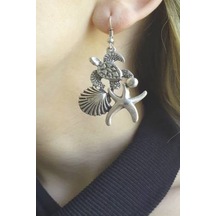 Gümüş Kaplama Antik Yıldız Sallantılı Küpe