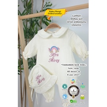 Gros Shop Müslin Yeni Doğan 4 Katlı Organik %100pamuk Kişiye Özgü Nakışlı Hastane Çıkış Seti-pudra Gökkuşağı Ekru-2