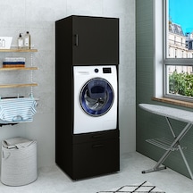 2 Çekmeceli Çamaşır Ve Kurutma Makinesi Dolabı + Üst Dolap 205 Cm Siyah