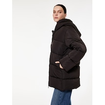 Koton Fermuarlı Uzun Kollu Su İtici Kapüşonlu Oversize Şişme Mont Kahverengi 6wak00220ew Kahverengi