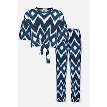Kadın Pamuklu Önden Bağlamalı Desenli Crop T-shirt Pijama Takımı Ko7300ts Ko7300ts-2