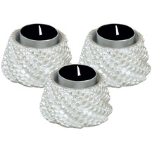 Şamdan Dekoratif Mumluk Şamdan Set 3 Lü Üçlü Tealight Uzun Mum Uyumlu Ejder Yumurtası Model - Gümüş