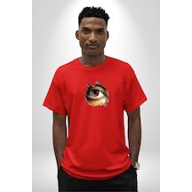 Duvardan Biri Bizi Gözetliyor Pamuklu Bisiklet Yaka Unisex Oversize Boyfriend Dijital Baskılı Kırmızı T-shirt Kırmızı