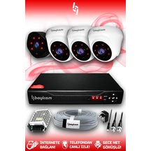 Bayicam 4 Kameralı Uzay 3 İç Kamera Set HDD'siz Full HD Gece Görüşlü Güvenlik Kamerası Sistemi