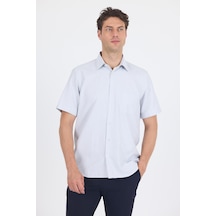 İmza Beyaz Sert Yaka Kısa Kol Cepli Comfort Fit Cls Gömlek 1004250260 Beyaz-gri