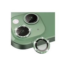 iPhone 13 Mini Uyumlu ile Uyumlu Taşlı Tasarım Temperli Cam Kamera Lens Koruyucu - Yeşil