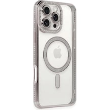 Newface - 580 - İphone 16 Pro Kılıf Joke Simli Magneticsafe Kılıf - Csmo-tex - - Pembe