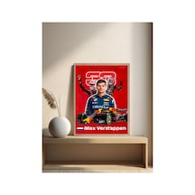 F1 Max Verstappen Ahşap Çerçeveli Tek Parça Genç Odası Tablo Çok Renkli - 817662283 Çok Renkli