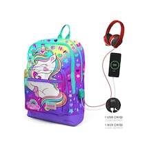 Coral High Kids Lavanta Su Yeşili Unicorn Desenli Dört Bölmeli Usb'li Okul Sırt Çantası 23829