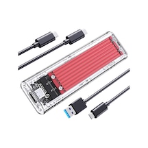 Type-c Nvme M.2 Gen2 10gbps Ssd Hdd Şeffaf Harddisk Kutusu, Kırmızı, Tcm2-c3-rd