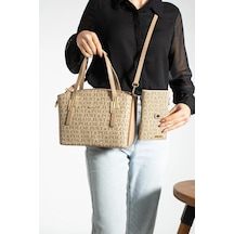 Just Polo Kadın Gri Camel Büyük Boy 5 Bölmeli Omuz Çantası Ve Cüzdanı Kombin 234030mh Gri - Camel