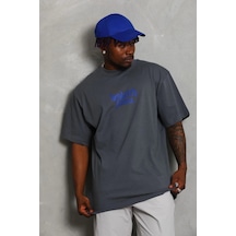 Barlashive Erkek Baskılı Tişört Kısa Kol Bisiklet Yaka Oversize T-shirt - Füme Çok Renkli