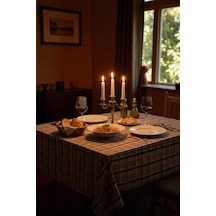 Yıkanabilir , Pamuklu , Modern , Çeyizlik Ekose Masa Ve Sofra Örtüsü 140 X 140- Turuncu Turuncu