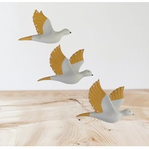 Dekoratif Üçlü Kumru Kuş Duvar Dekoru Süs Sarı Renk 3 Lü Set