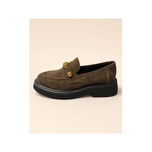 37brandshoes Hakiki Süet Top Detaylı Loafer Haki Haki