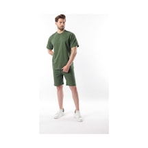 Madmext Haki Overfit Baskılı Erkek Şort T-shirt Takım E7302 Haki