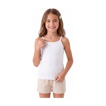 Onloox Kız Çocuk Beyaz Kız Çocuk Beyaz Pamuklu Penye Bisiklet Yaka İnce Askılı Regular Fit Basic Atlet 5-13 Yaş