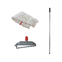 Cod-Ex Geniş Islak Paspas Mop Takımı Mop Beyaz Pamuklu 500 G 25 CM + Metal Sap + Mop Tutucu
