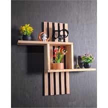 Dekoratif Ahşap Duvar Rafı 60x50 Cm - Çift Taraflı Bant İle Yapıştırılabilir - Modern Kitaplık Bej