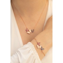 Rose Kelebek Model Gümüş Kolye Bileklik Set