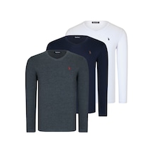 Üçlü Set T8587 Dewberry V Yaka Erkek Sweatshırt-lacivert-antrasit-beyaz Lacivert-antrasit-beyaz