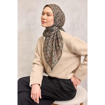 Silk Home Pamuk Polyester Soft Eşarp Sütlü Kahve Çiçek Desenli Kaymaz Dokulu 90x90 Çok Renkli