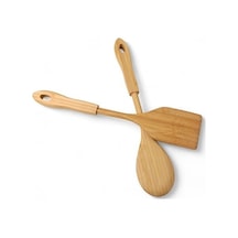 Bambu 2&apos Li Servis Seti, Tavalarınız Ve Kızarmanız İçin Spatula, Servisleriniz İçin Büyük Kaşık 2 Adet Lüks Bambu Set 0