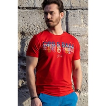 CT717 Renkli Baskılı Kırmızı T-shirt Kırmızı