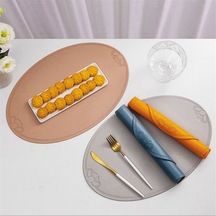 Moly Fransız Tarzı Oval Yalıtım Matı, Pu Deri, 45x30cm, Ev/fyeşil, Mutfak/servis/kahve Dükkanı Yeşil