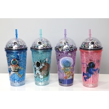 Sevimli Astronot Işıklı Pipetli Pullu Suluk & Bardak 400 Ml Alk3148