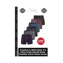 Astrid T Premium İç Giyim Basic 6'lı Paket Erkek Desenli Boxer Pamuklu Likralı Esnek Kumaş